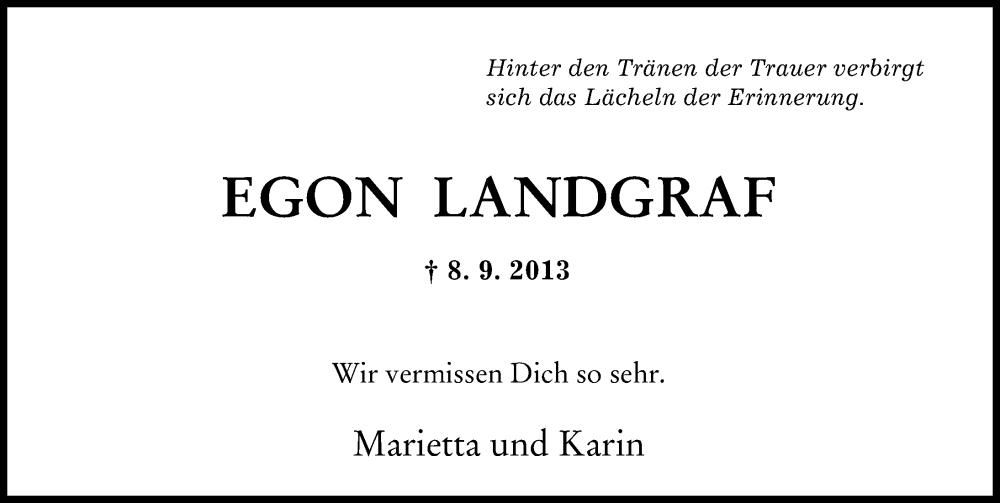  Traueranzeige für Egon Landgraf vom 08.09.2022 aus Augsburger Allgemeine