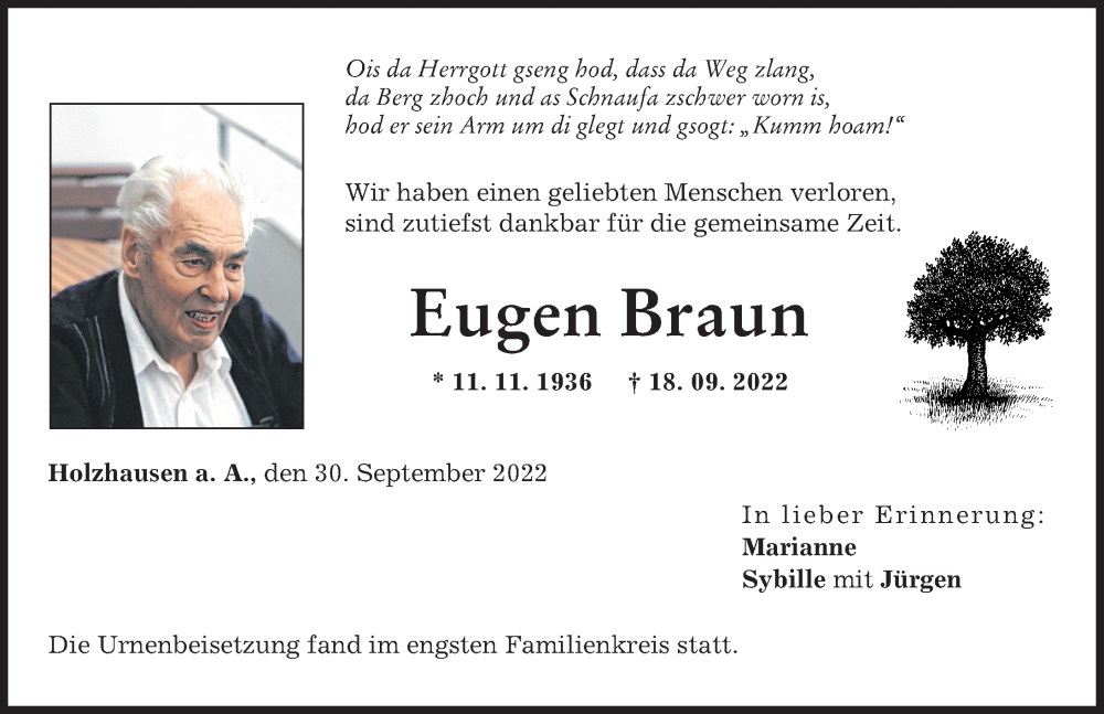 Traueranzeigen Von Eugen Braun Augsburger Allgemeine Zeitung