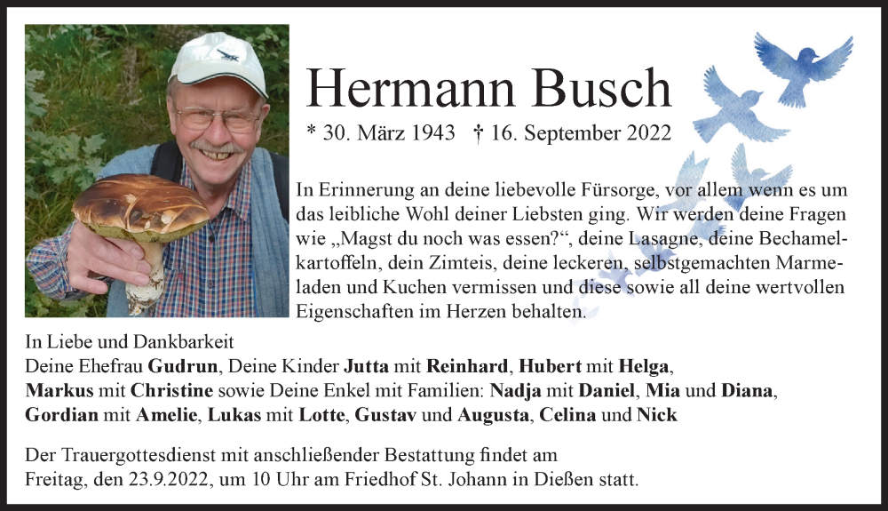 Traueranzeige von Hermann Busch von Landsberger Tagblatt