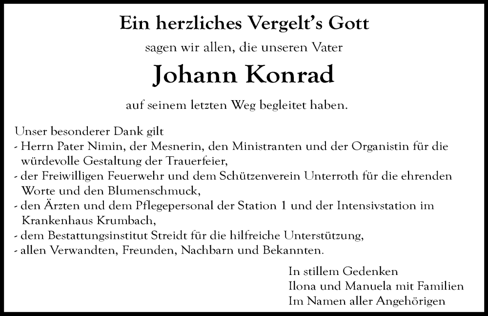  Traueranzeige für Johann Konrad vom 23.09.2022 aus Illertisser Zeitung