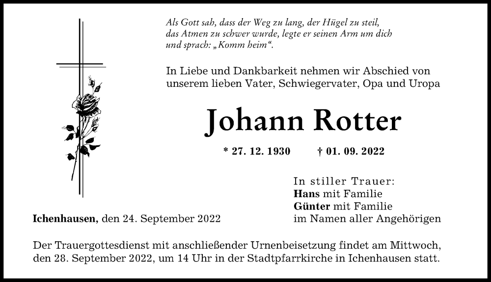 Traueranzeige von Johann Rotter von Günzburger Zeitung
