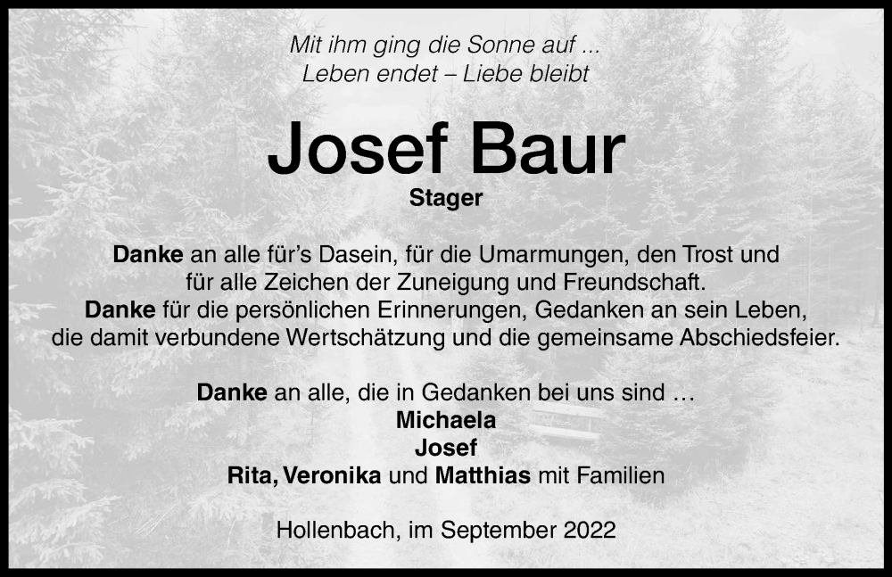 Traueranzeige von Josef Baur von Aichacher Nachrichten