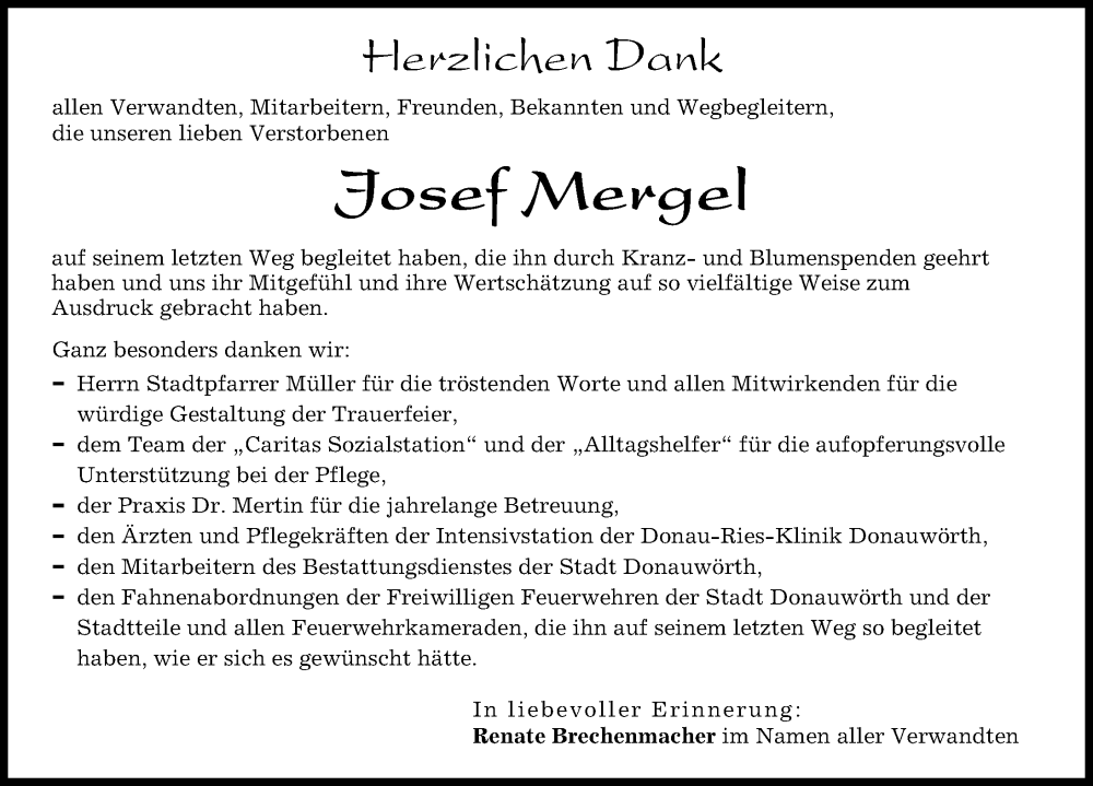 Traueranzeige von Josef Mergel von Donauwörther Zeitung