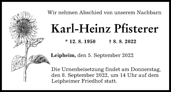Traueranzeige von Karl-Heinz Pfisterer von Günzburger Zeitung