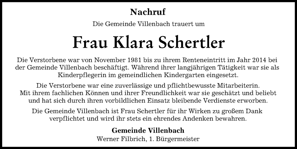  Traueranzeige für Klara Schertler vom 22.09.2022 aus Wertinger Zeitung