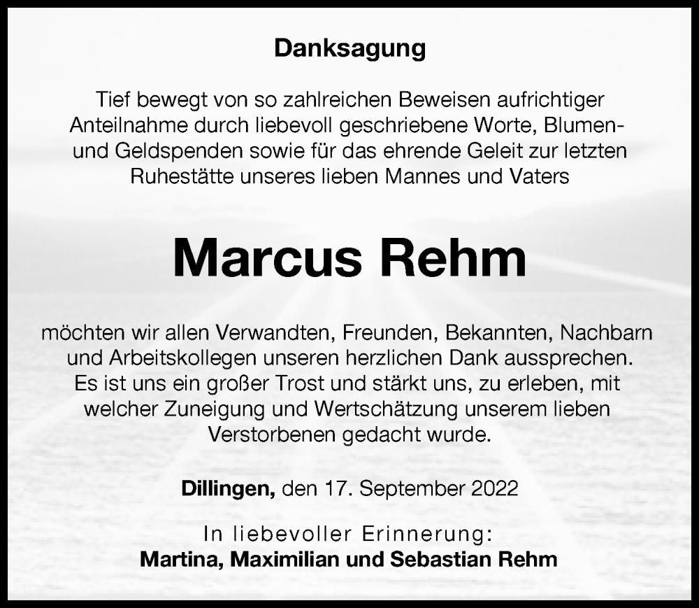 Traueranzeige von Marcus Rehm von Donau Zeitung