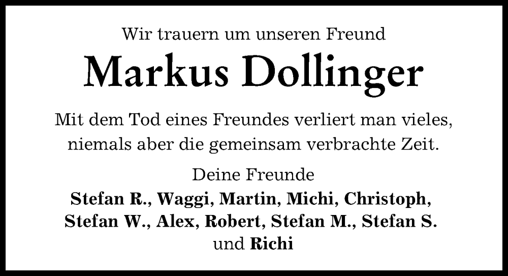  Traueranzeige für Markus Dollinger vom 24.09.2022 aus Landsberger Tagblatt