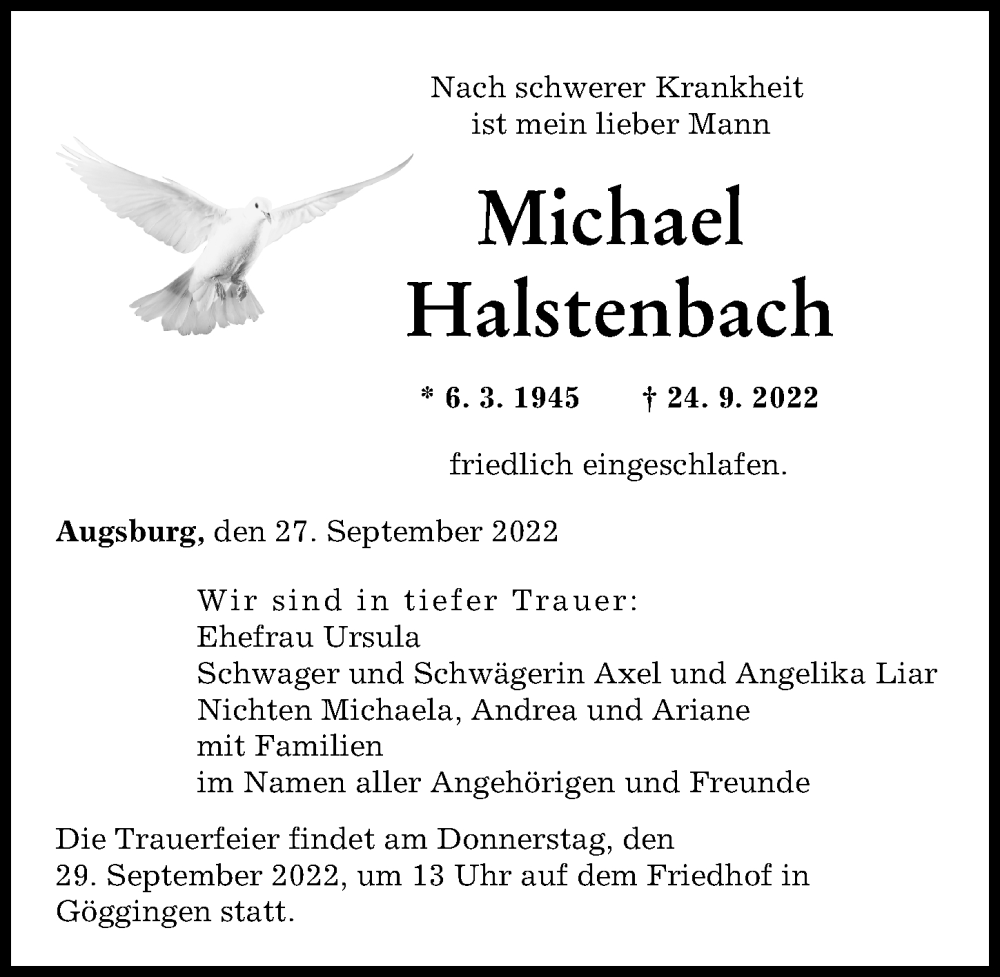Traueranzeige von Michael Halstenbach von Augsburger Allgemeine