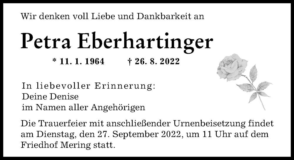 Traueranzeige von Petra Eberhartinger von Augsburger Allgemeine