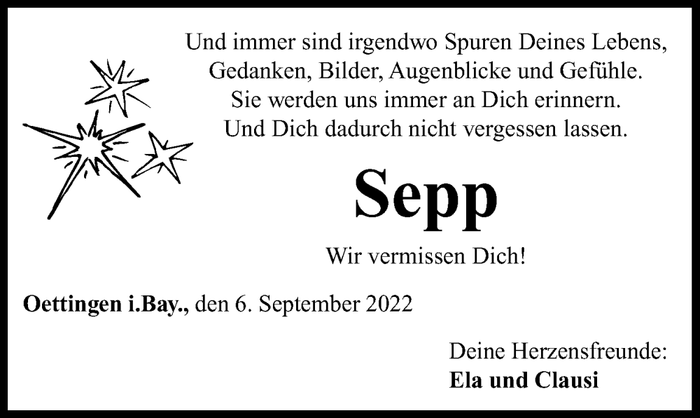 Traueranzeige von Sepp  von Rieser Nachrichten