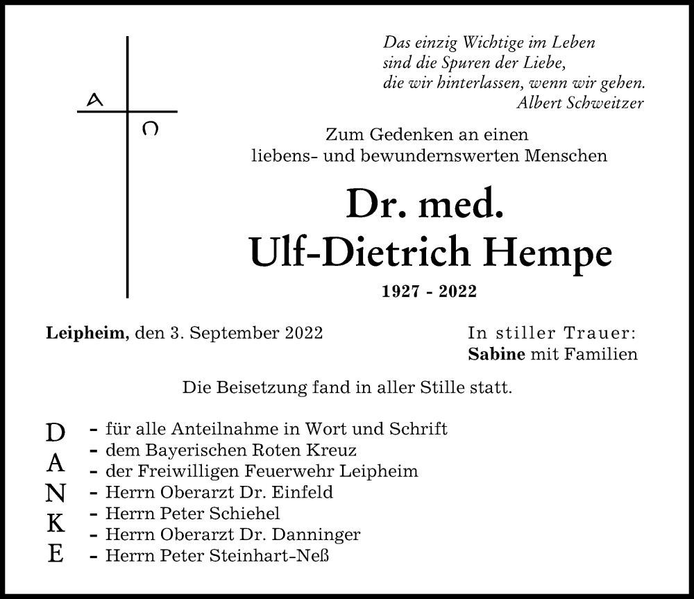  Traueranzeige für Ulf-Dietrich Hempe vom 03.09.2022 aus Günzburger Zeitung
