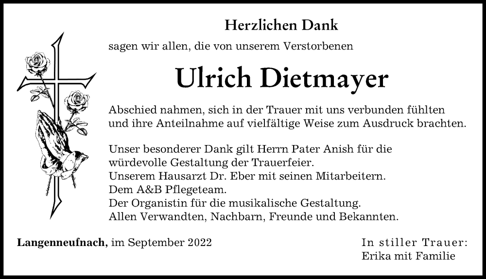 Traueranzeige von Ulrich Dietmayer von Augsburger Allgemeine