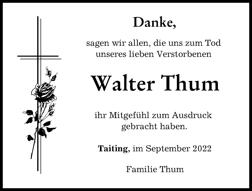 Traueranzeige von Walter Thum von Augsburger Allgemeine