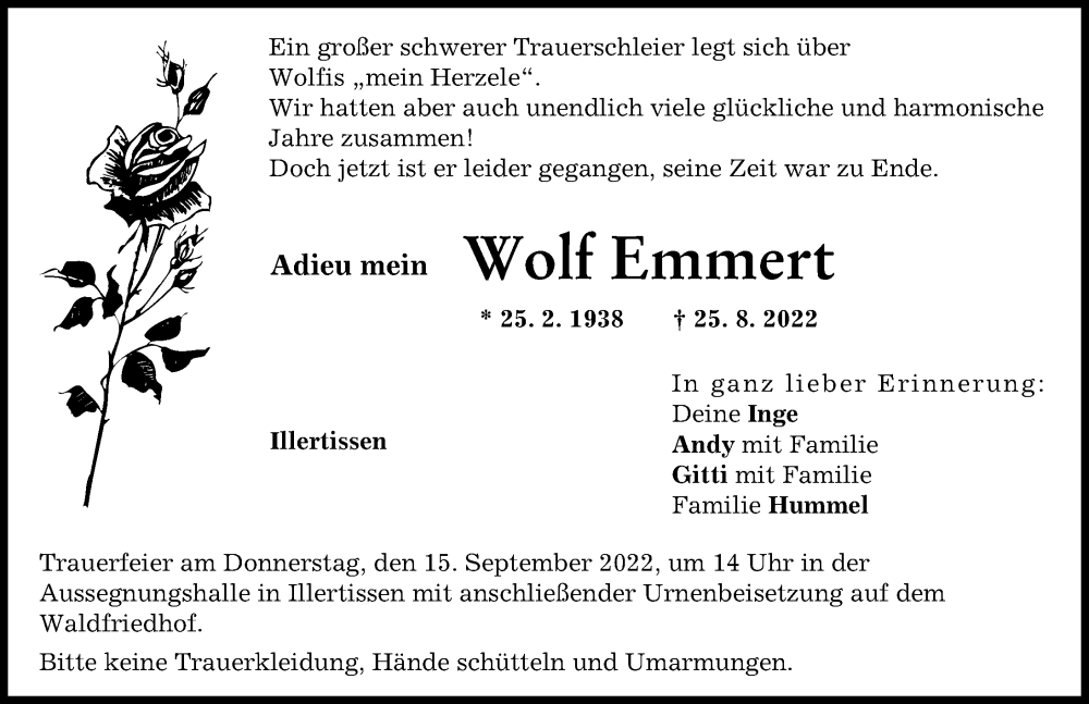 Traueranzeige von Wolf Emmert von Illertisser Zeitung