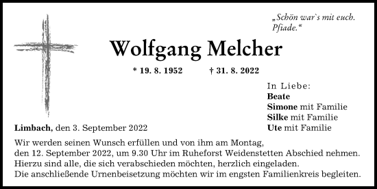 Traueranzeige von Wolfgang Melcher von Günzburger Zeitung