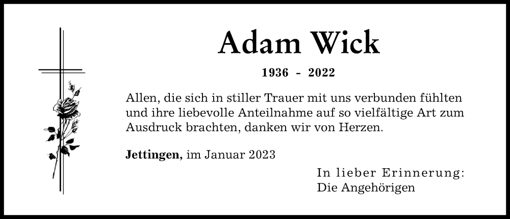 Traueranzeige von Adam Wick von Günzburger Zeitung