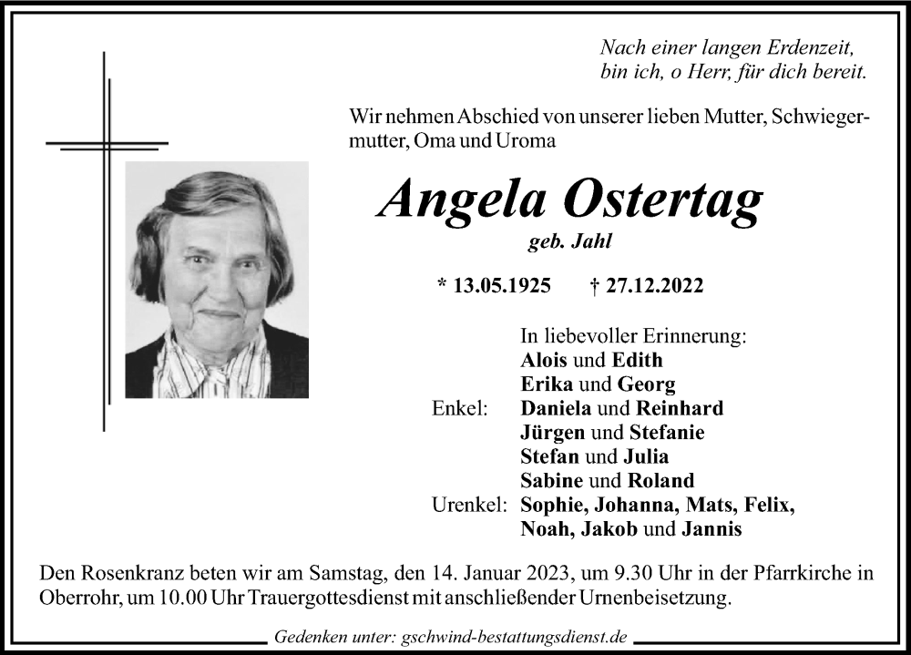 Traueranzeigen Von Angela Ostertag | Augsburger Allgemeine Zeitung