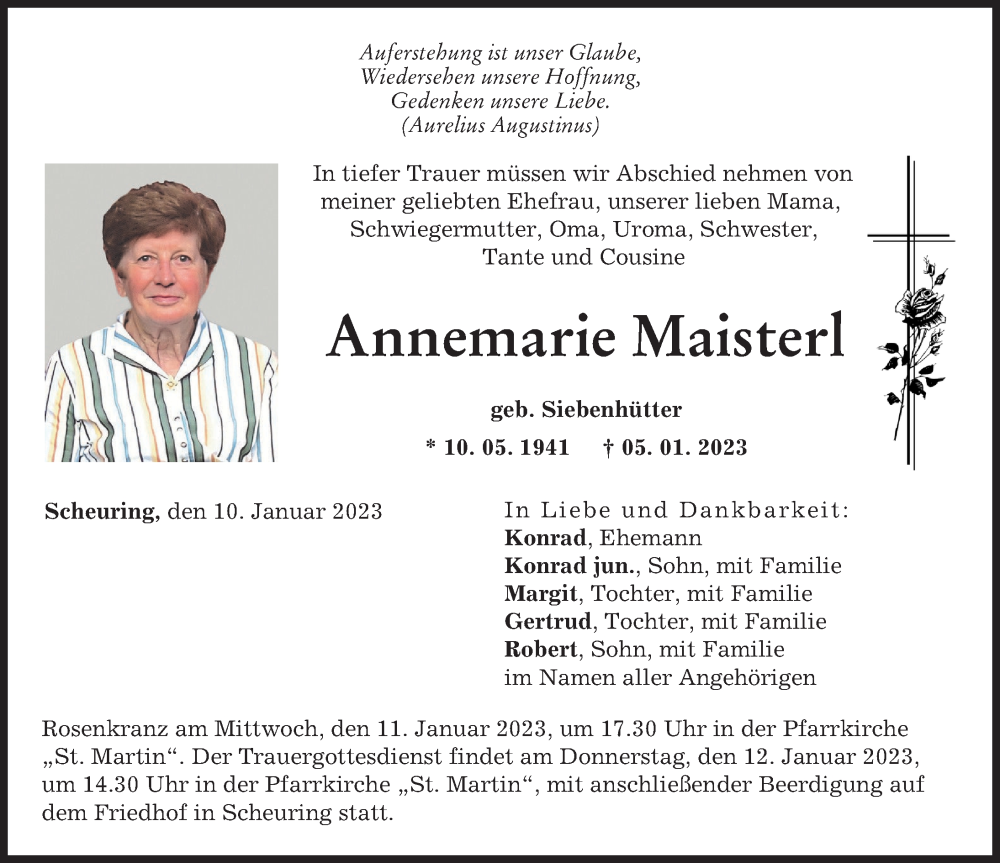  Traueranzeige für Annemarie Maisterl vom 10.01.2023 aus Landsberger Tagblatt