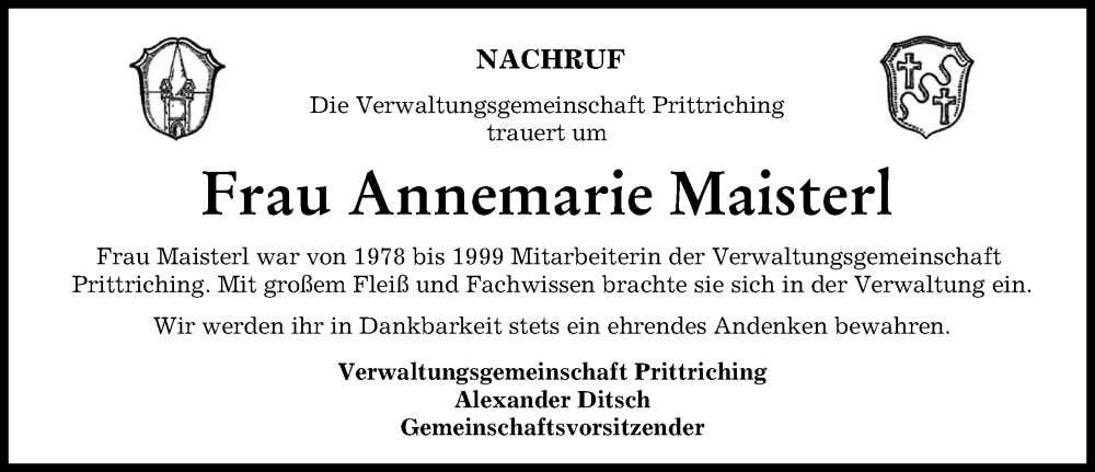  Traueranzeige für Annemarie Maisterl vom 11.01.2023 aus Landsberger Tagblatt