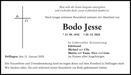 Traueranzeige von Bodo Jesse von Günzburger Zeitung