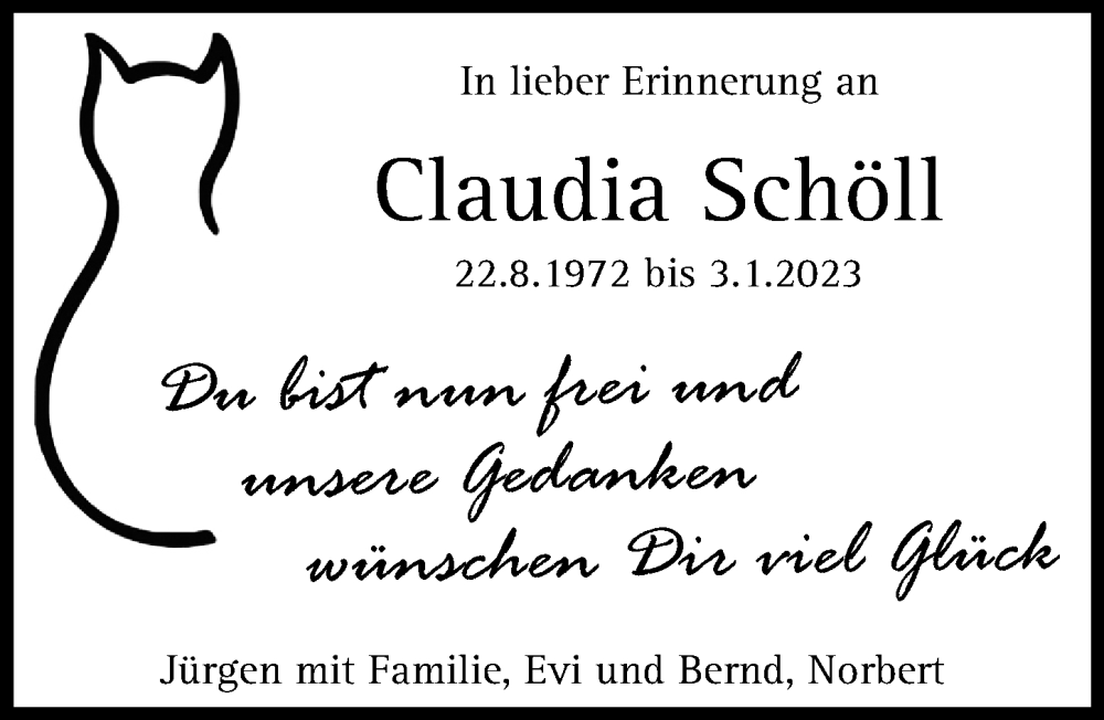 Traueranzeige von Claudia Schöll von Günzburger Zeitung