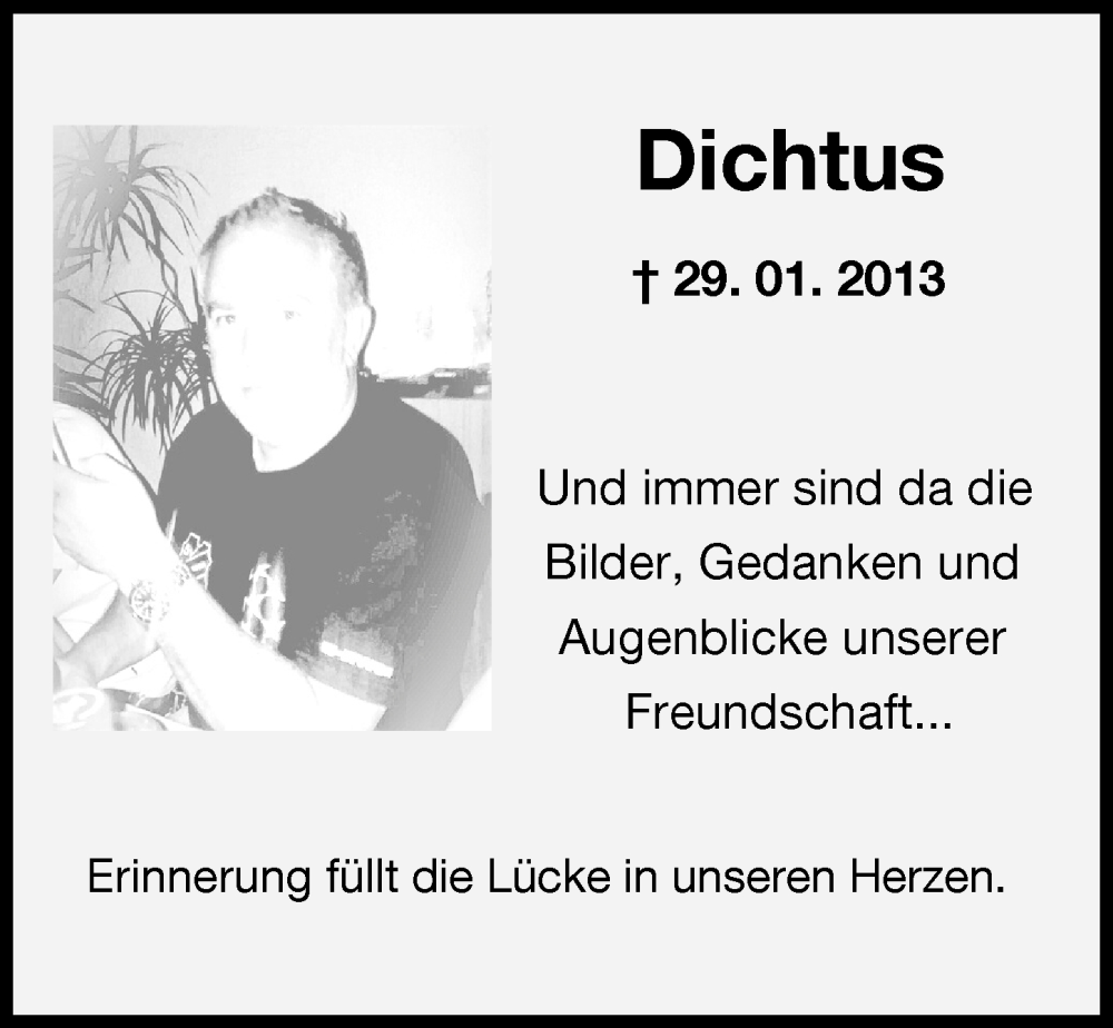  Traueranzeige für Dichtus  vom 28.01.2023 aus Augsburger Allgemeine