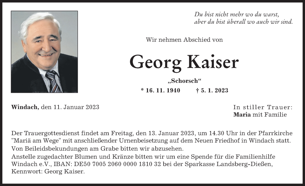 Traueranzeigen Von Georg Kaiser | Augsburger Allgemeine Zeitung