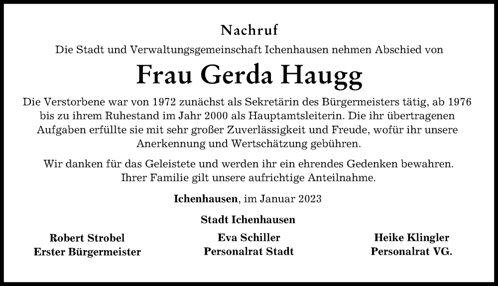 Traueranzeige von Gerda Haugg von Günzburger Zeitung