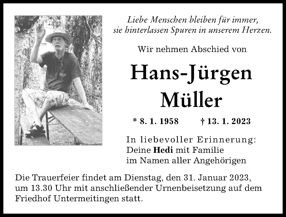  Traueranzeige für Hans-Jürgen Müller vom 27.01.2023 aus Schwabmünchner Allgemeine