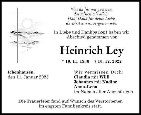 Traueranzeige von Heinrich Ley von Günzburger Zeitung