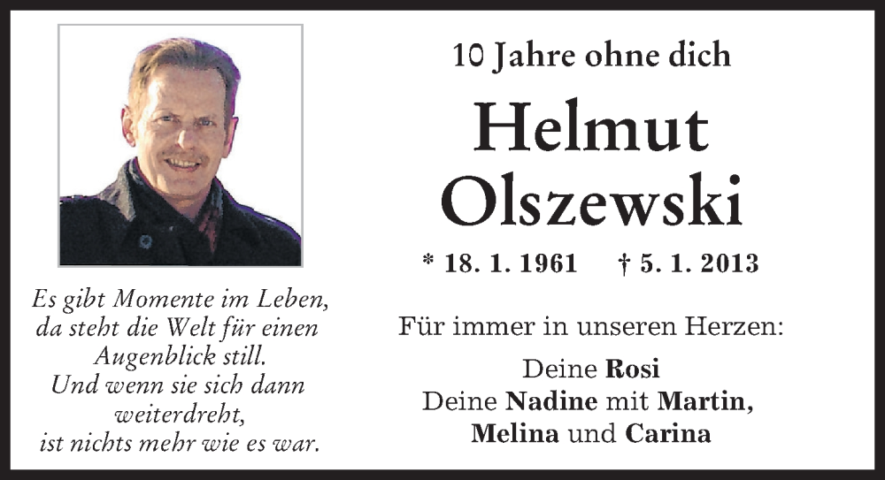 Traueranzeige von Helmut Olszewski von Friedberger Allgemeine