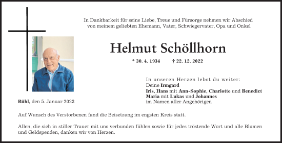 Traueranzeige von Helmut Schöllhorn von Günzburger Zeitung