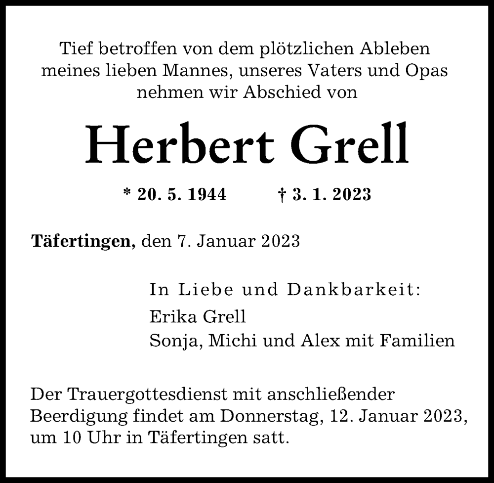 Traueranzeigen Von Herbert Grell Augsburger Allgemeine Zeitung