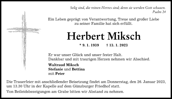 Traueranzeige von Herbert Miksch von Günzburger Zeitung