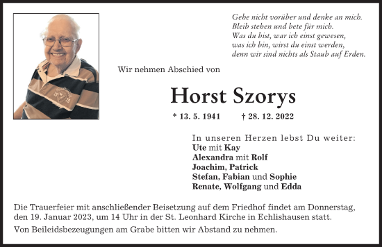 Traueranzeige von Horst Szorys von Günzburger Zeitung