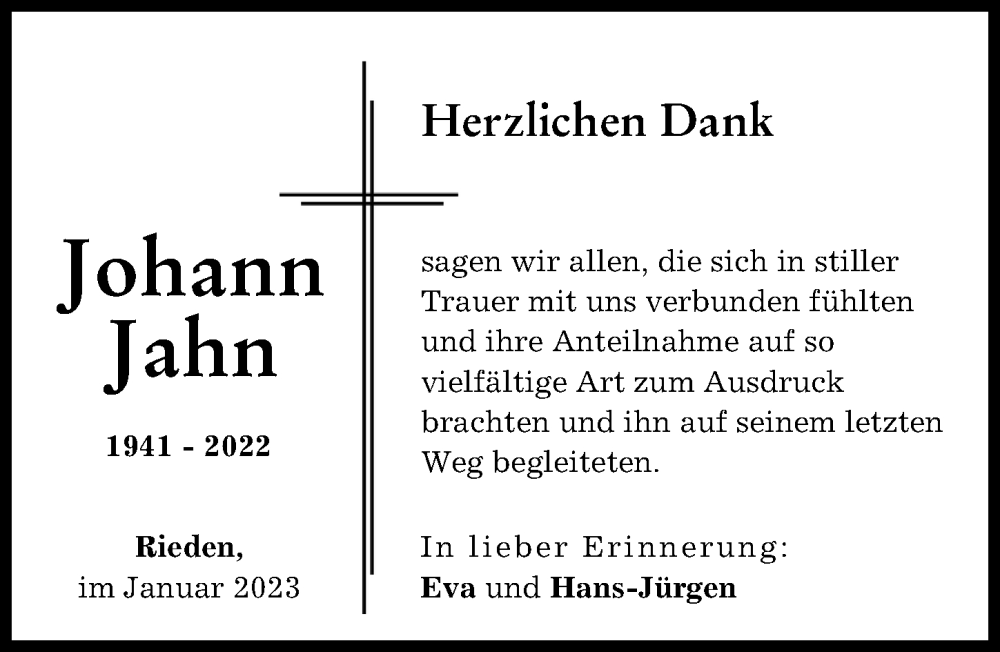 Traueranzeige von Johann Jahn von Günzburger Zeitung