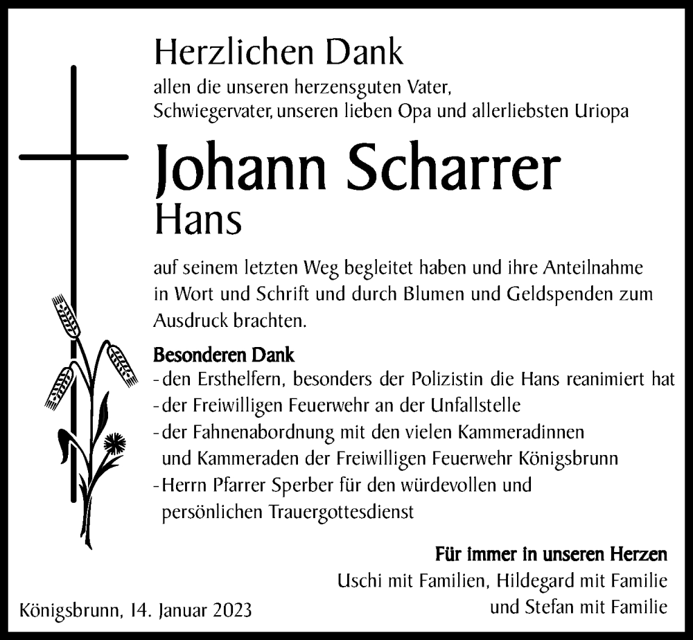 Traueranzeige von Johann Scharrer von Augsburger Allgemeine