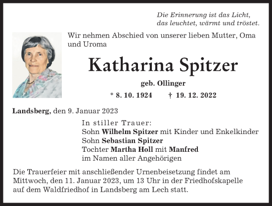 Traueranzeigen von Katharina Spitzer | Augsburger Allgemeine Zeitung