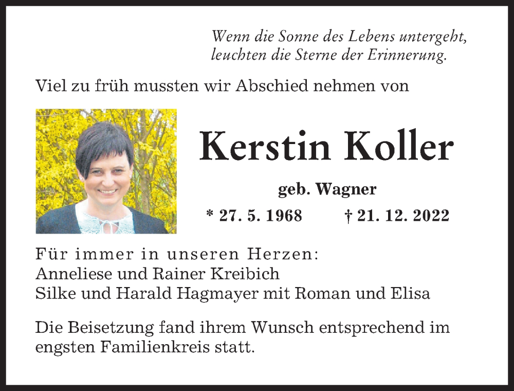  Traueranzeige für Kerstin Koller vom 28.01.2023 aus Augsburger Allgemeine