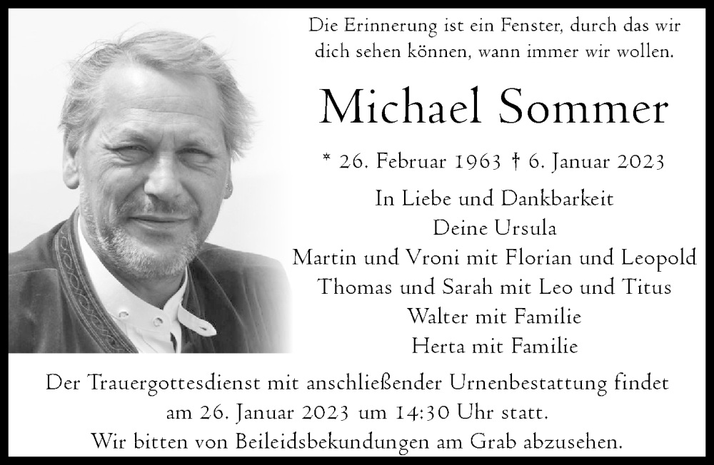  Traueranzeige für Michael Sommer vom 21.01.2023 aus Landsberger Tagblatt