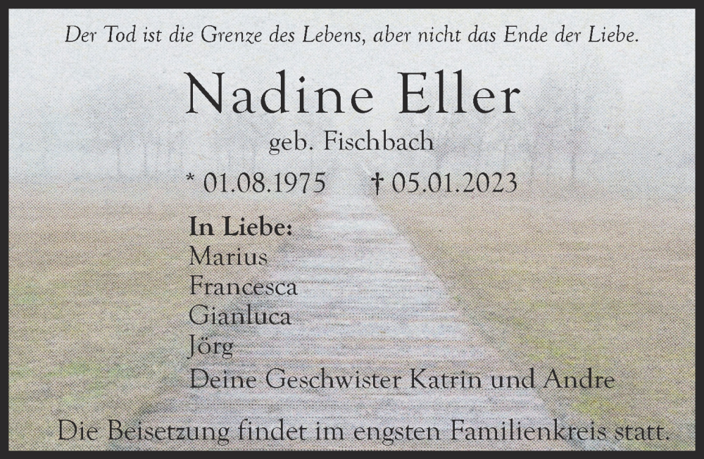  Traueranzeige für Nadine Eller vom 21.01.2023 aus Illertisser Zeitung