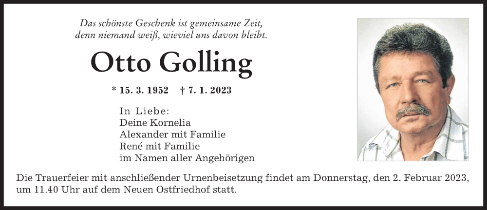  Traueranzeige für Otto Golling vom 28.01.2023 aus Augsburger Allgemeine