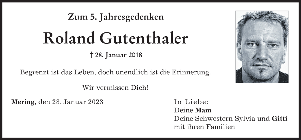  Traueranzeige für Roland Gutenthaler vom 28.01.2023 aus Friedberger Allgemeine