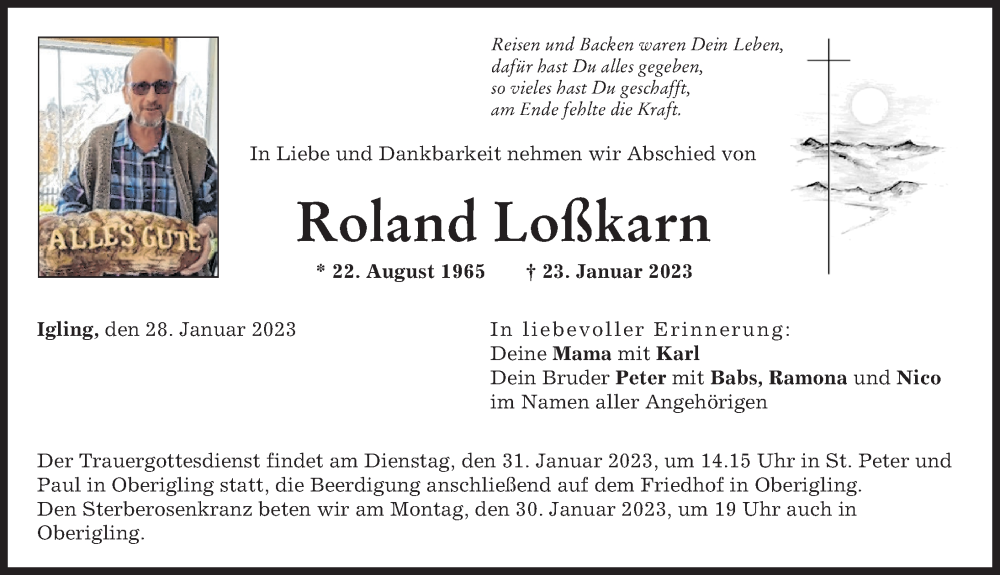  Traueranzeige für Roland Loßkarn vom 28.01.2023 aus Landsberger Tagblatt