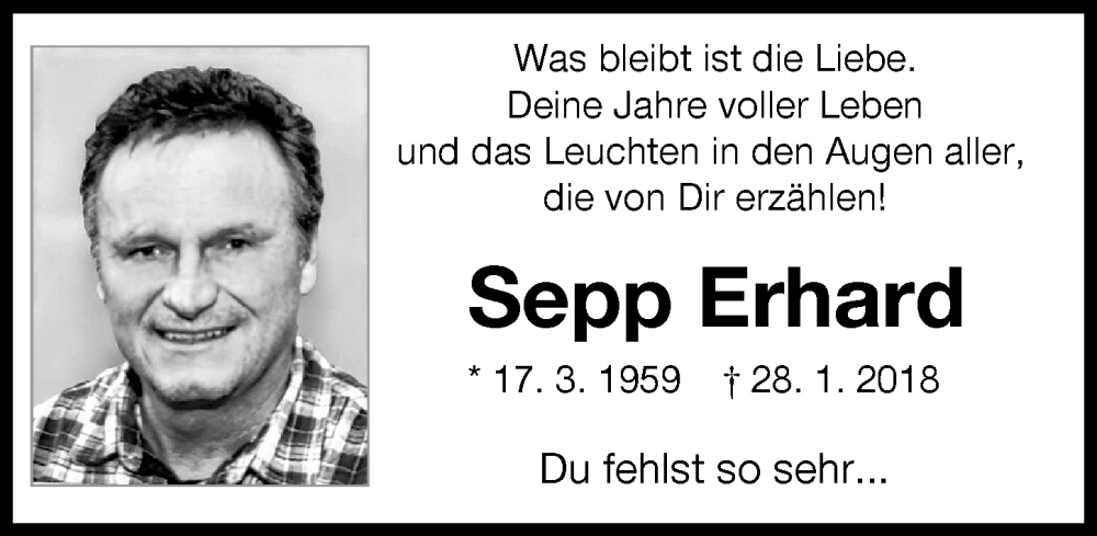  Traueranzeige für Sepp Erhard vom 28.01.2023 aus Augsburger Allgemeine