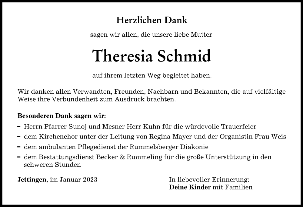 Traueranzeigen Von Theresia Schmid Augsburger Allgemeine Zeitung
