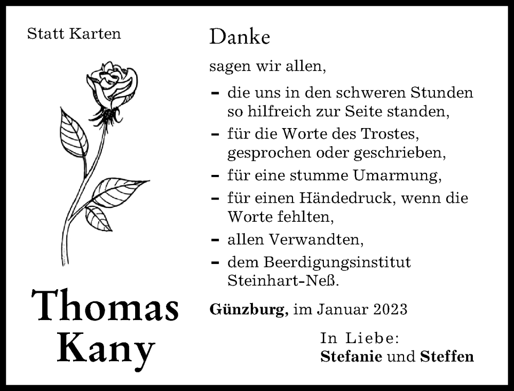 Traueranzeige von Thomas Kany von Günzburger Zeitung