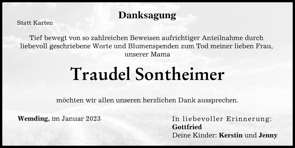 Traueranzeige von Traudel Sontheimer von Donauwörther Zeitung
