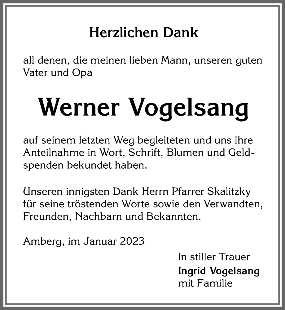 Traueranzeige von Werner Vogelsang von Mindelheimer Zeitung