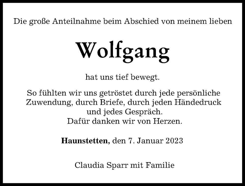 Traueranzeige von Wolfgang  von Augsburger Allgemeine